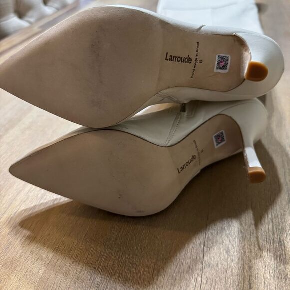 Larroude Kate Over The Knee Point Toe Boot Ivory Leather Stiletto Size 6 - Picture 9 of 17